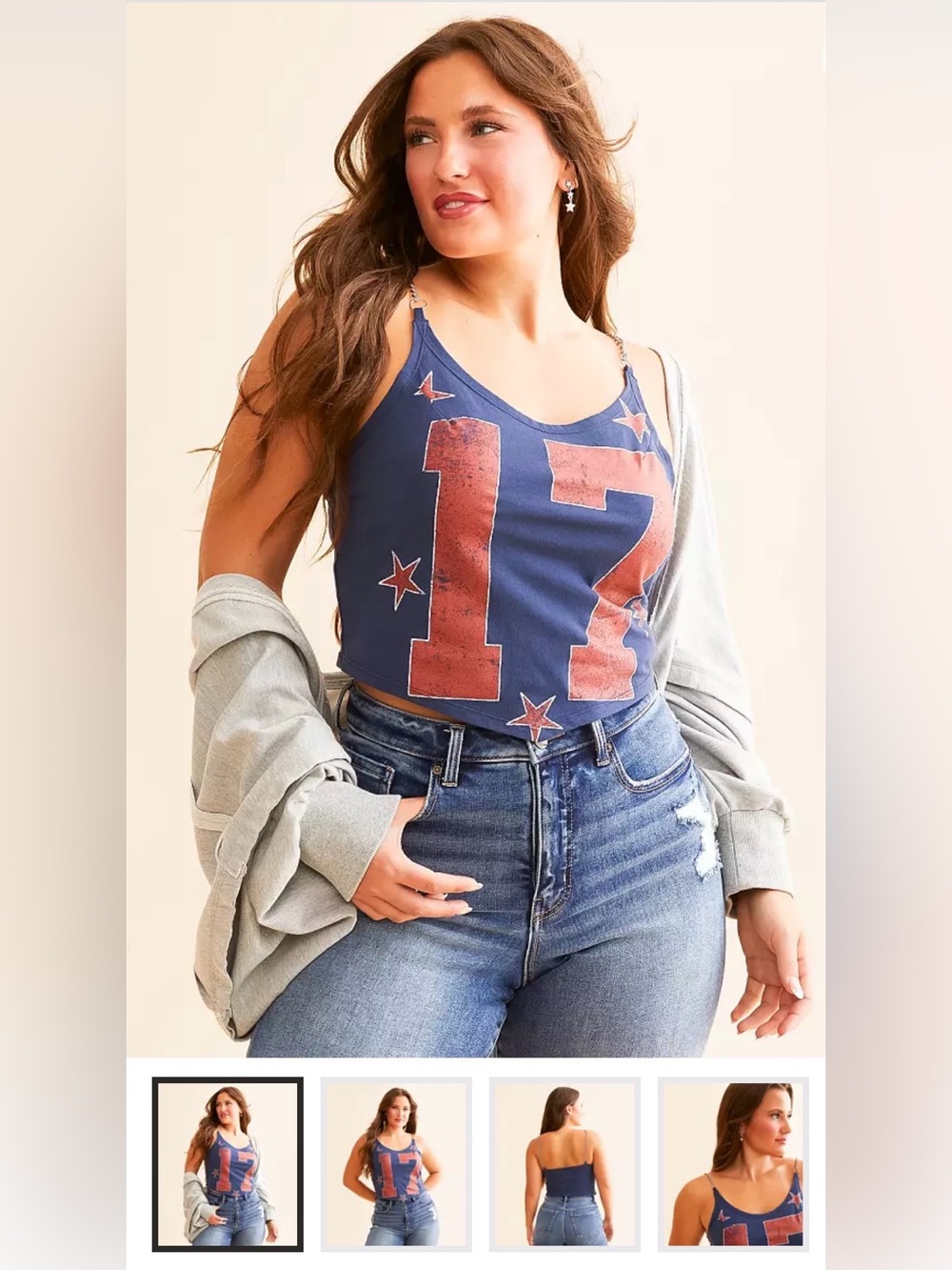 Buckle Navy Blue Crop Cami with Red '17' and Star Accents